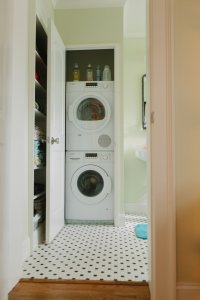 The stacking laundry in the new 2nd bathroom.